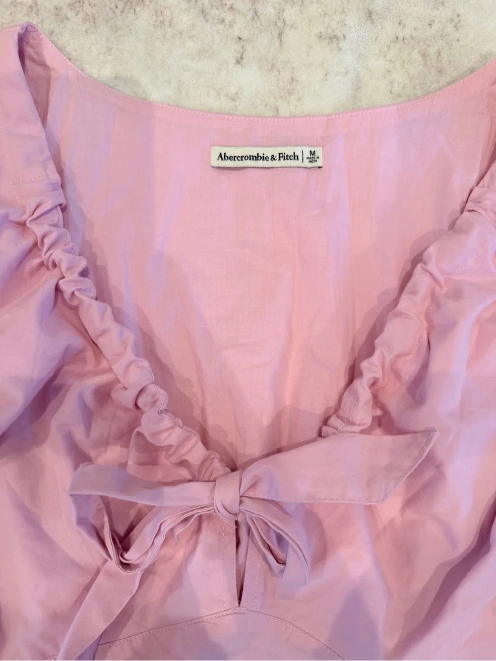 Abercrombie & Fitch Pink Ruffle Tie-Front Puff Sleeve Top